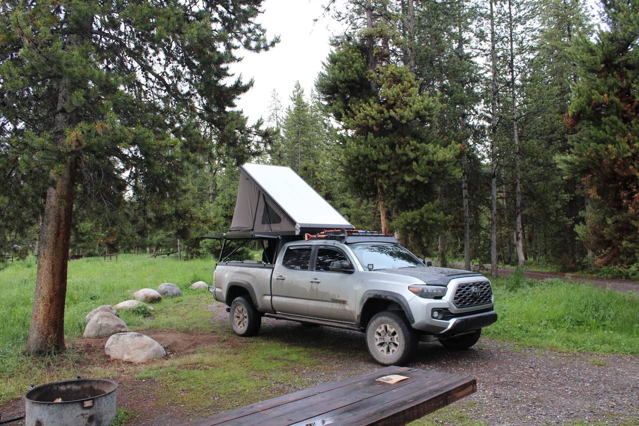 Sometimes campsites are easier than dispersed, a wet campsite near Grand Tetons